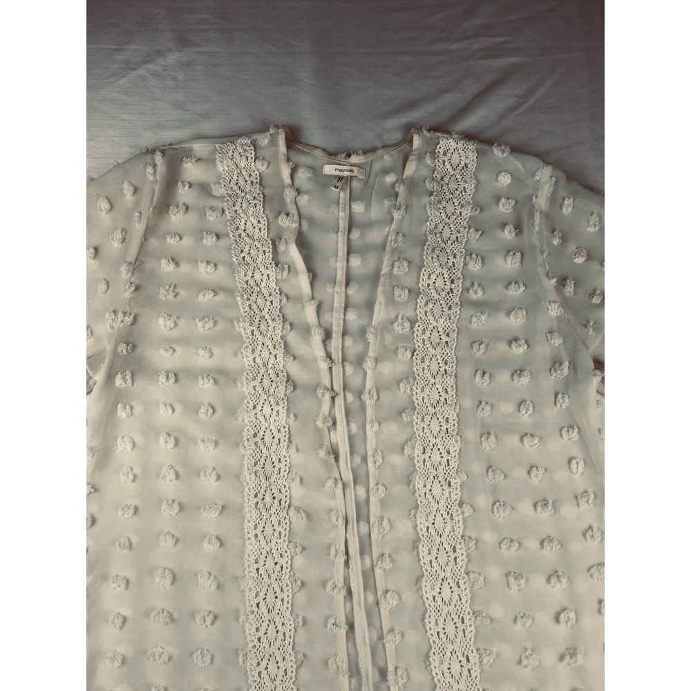 Maurices Sheer Open Cardigan Swiss Dot Cover Up Crochet Fairy Boho Ivory Med - Picture 2 of 11